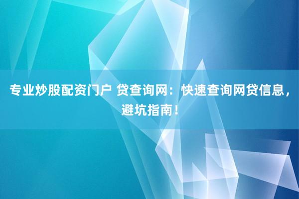 专业炒股配资门户 贷查询网：快速查询网贷信息，避坑指南！
